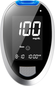 No coding blood glucose meter. GDH-FAD test strips. User friendly design: Large screen and backlight, strip Indicator, strip ejector, AST function, 4 switchable modes AC/PC/GEN/QC. Free APP and data analysis: 7, 14, 21, 28, 60, 90 day average.